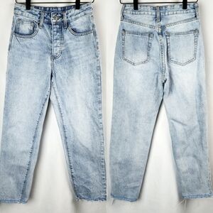 J Galt Women's Straight Leg Raw Hem Button Fly Denim Blue Jeans Size XS